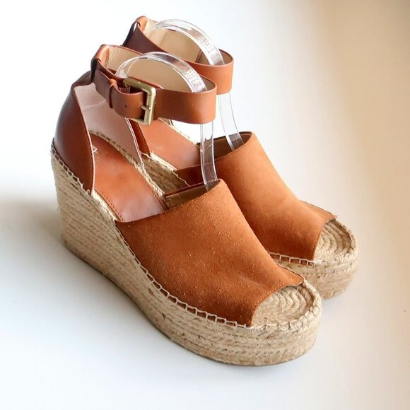 Marc Fisher Adalyn Brown Suede & Leather Platform Espadrille Ankle Strap Sandals - Picture 11 of 16